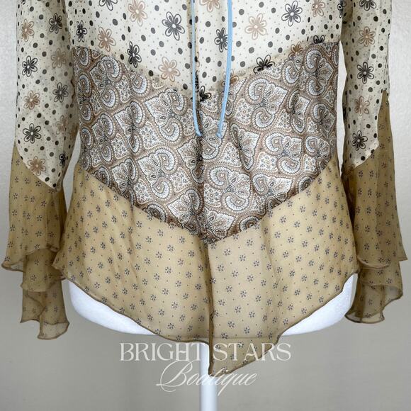Extremely Rare Silk Print Top ASO Fred Angel Blouse Boho ALT Lorelai Gilmore - Picture 8 of 11